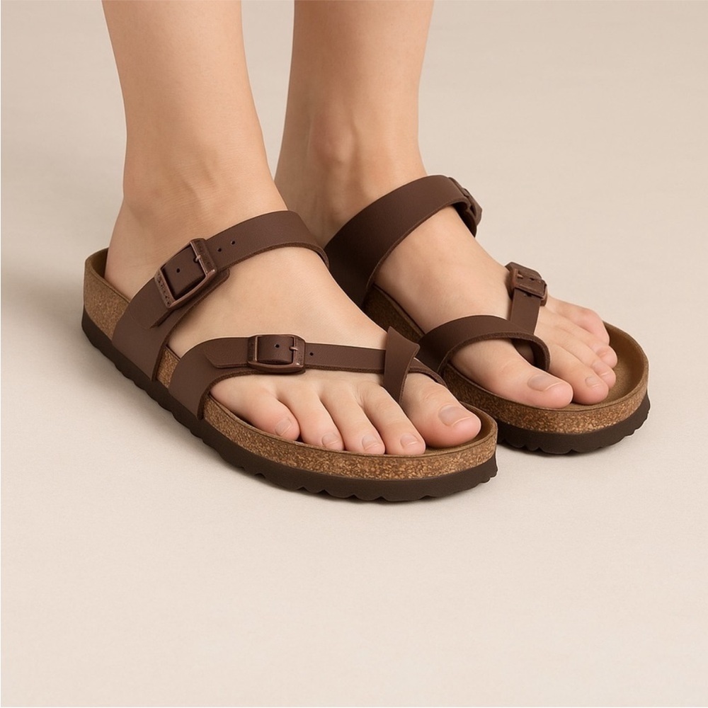 Birki’s by Birkenstocks Fuji Birko-flor pebble grain brown natural cork size 7